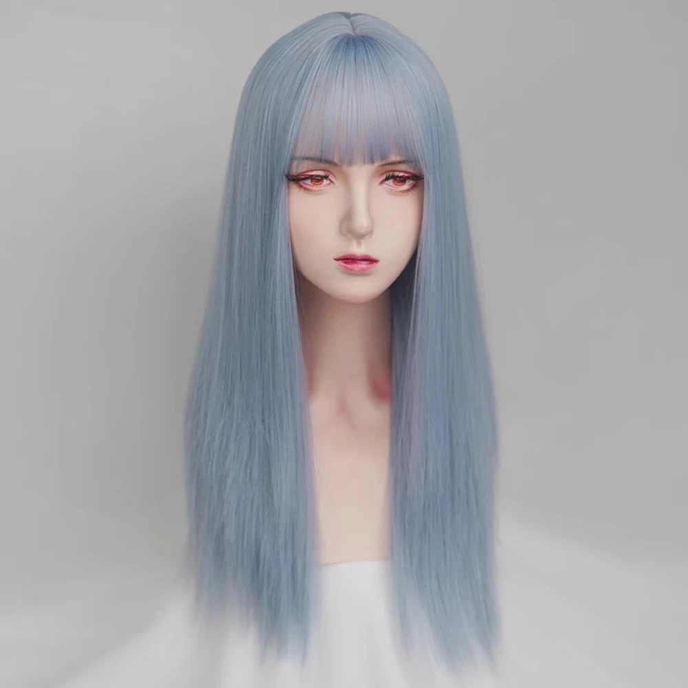 باروكة نسائية صناعية طويلة مستقيمة مقاومة للحرارة باللون الأزرق للحفلات التنكرية والارتداء اليومي #3
