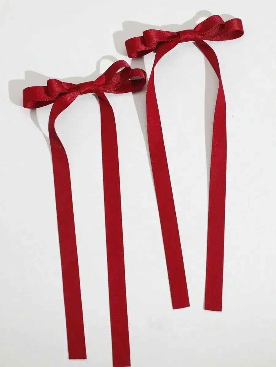 

2pcs Ballet Style Long Ribbon Bow Hair Clip, Fashionable And Cute Women Hair Accessory, Suitable For Daily Wear On Any Occasion