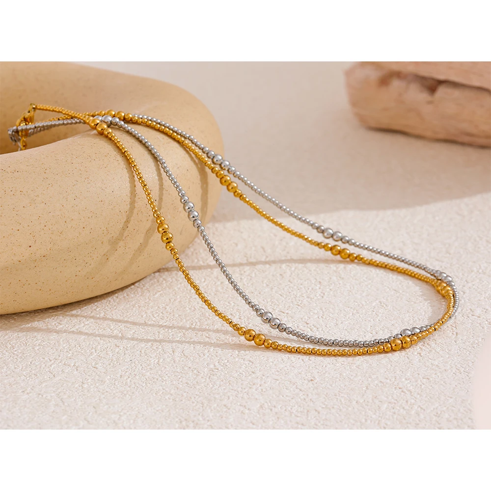 Yhpup Exclusive Stainless Steel Beads Chain Handmade Collar Necklace for Women Chic Stylish Jewelry Waterproof Trendy Textured