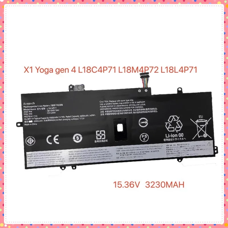 

3230mAh 15.36V 51Wh L18M4P72 Laptop Battery for Lenovo ThinkPad X1 Carbon 2019 2020 L18C4P71 L18M4P72 Laptop Parts