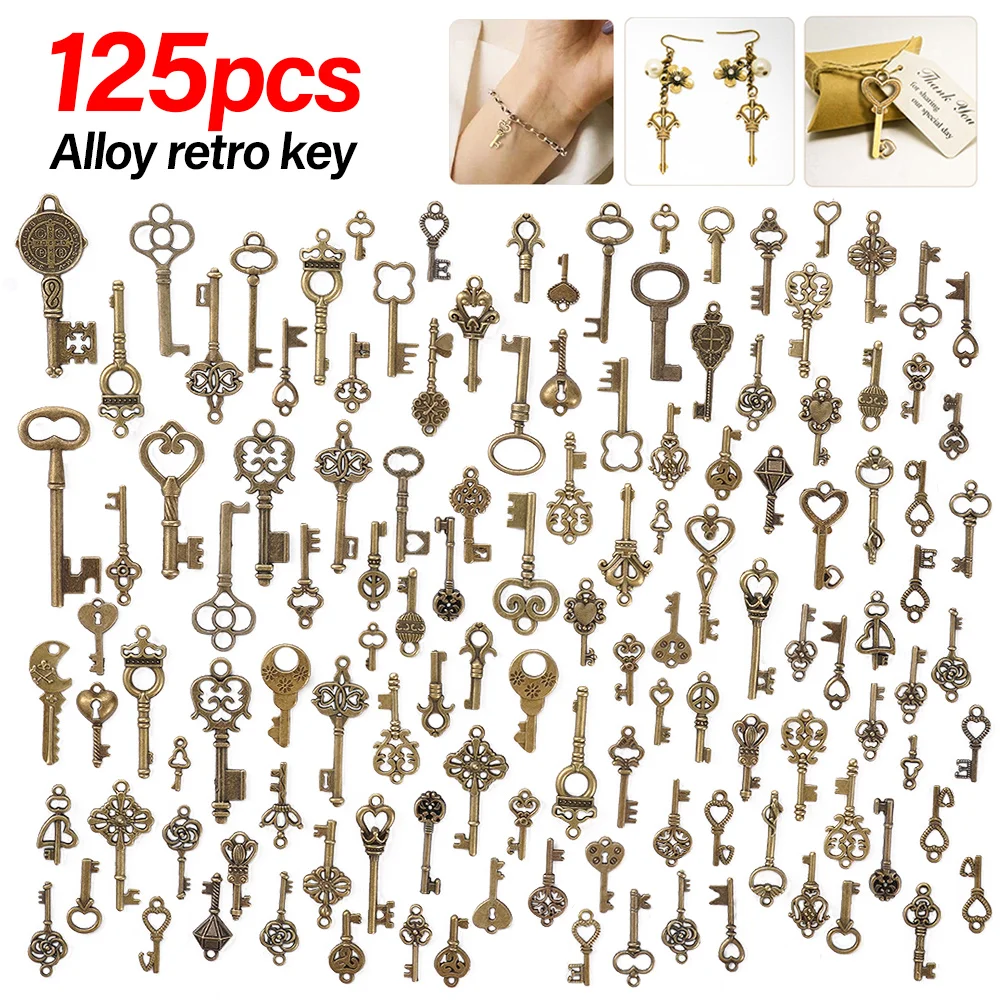 125Pcs Vintage Metal Mixed Keys Charms Key Pendants Necklace DIY Decoration Handmade Crafts Jewelry Making Findings Accessories