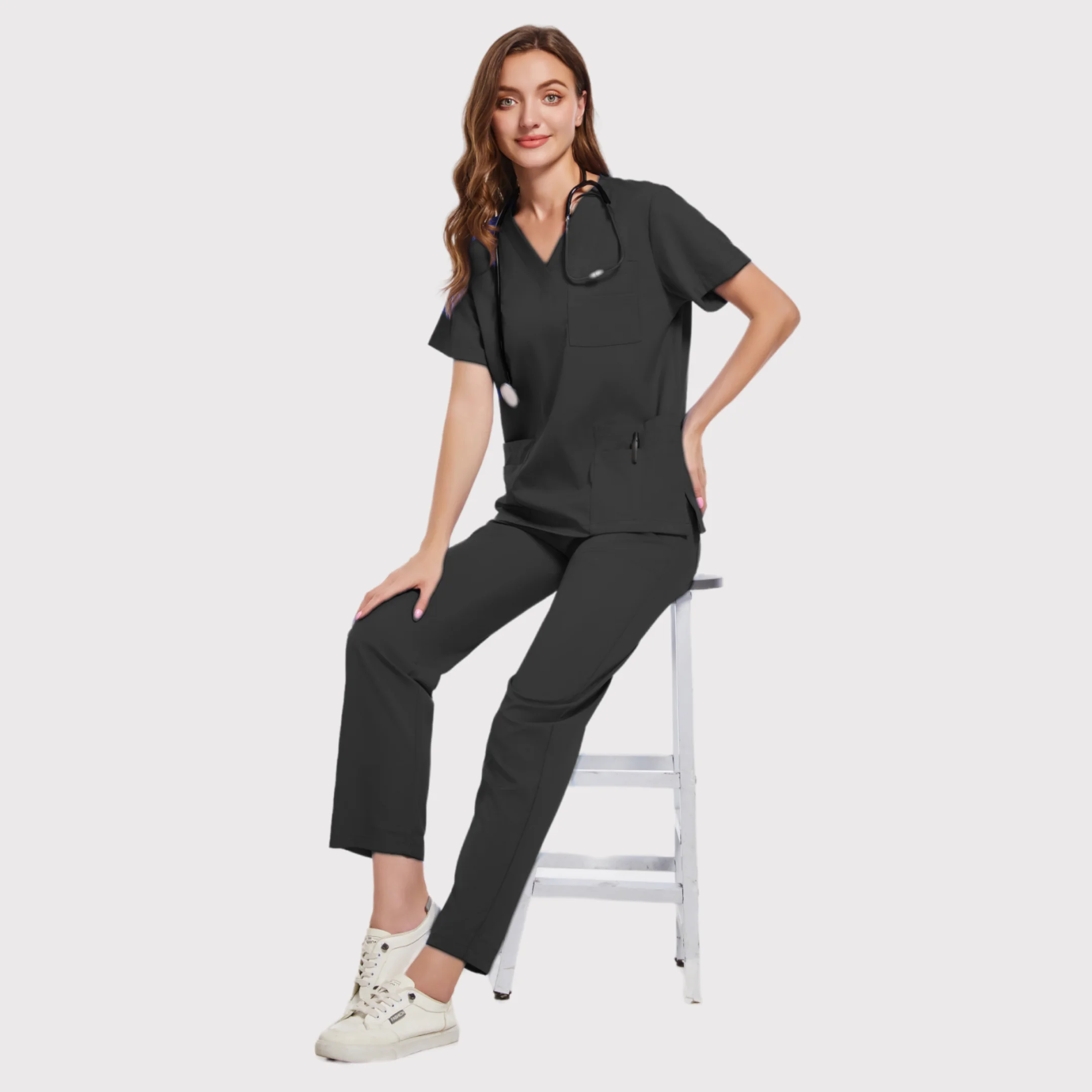 Unisex Uniformes Médicos para Homens e Mulheres, Roupas de Enfermagem, Traje de Beleza, Enfermeira Scrubs Conjuntos, Médico e Dentista Workwear, Tops Clínicos e Calças