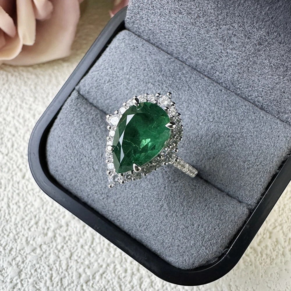 shop Vintage 100% 925 Sterling Silver Pear Cut 8*12 MM Emerald Padparadscha Gemstone Ring for Women Engagement Jewelry Gift