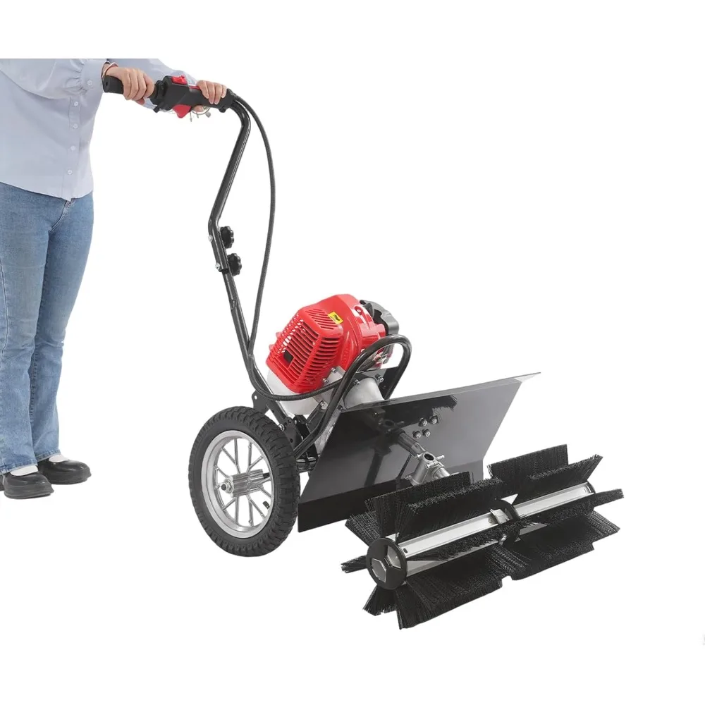 

43cc 2 Stroke Gas Powered Handheld Sweeper, Walk-Behind Outdoor Hand Push Sweeper Gasoline Power Broom for Lawn, Farm, Streets,