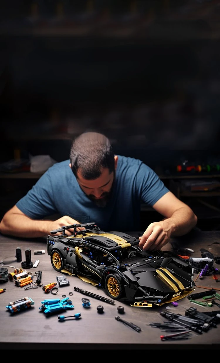 Technology 1:14 Black Supercar Racing Building Blocks Assembled Brick Car Toy Gift for Boys Birthday Present