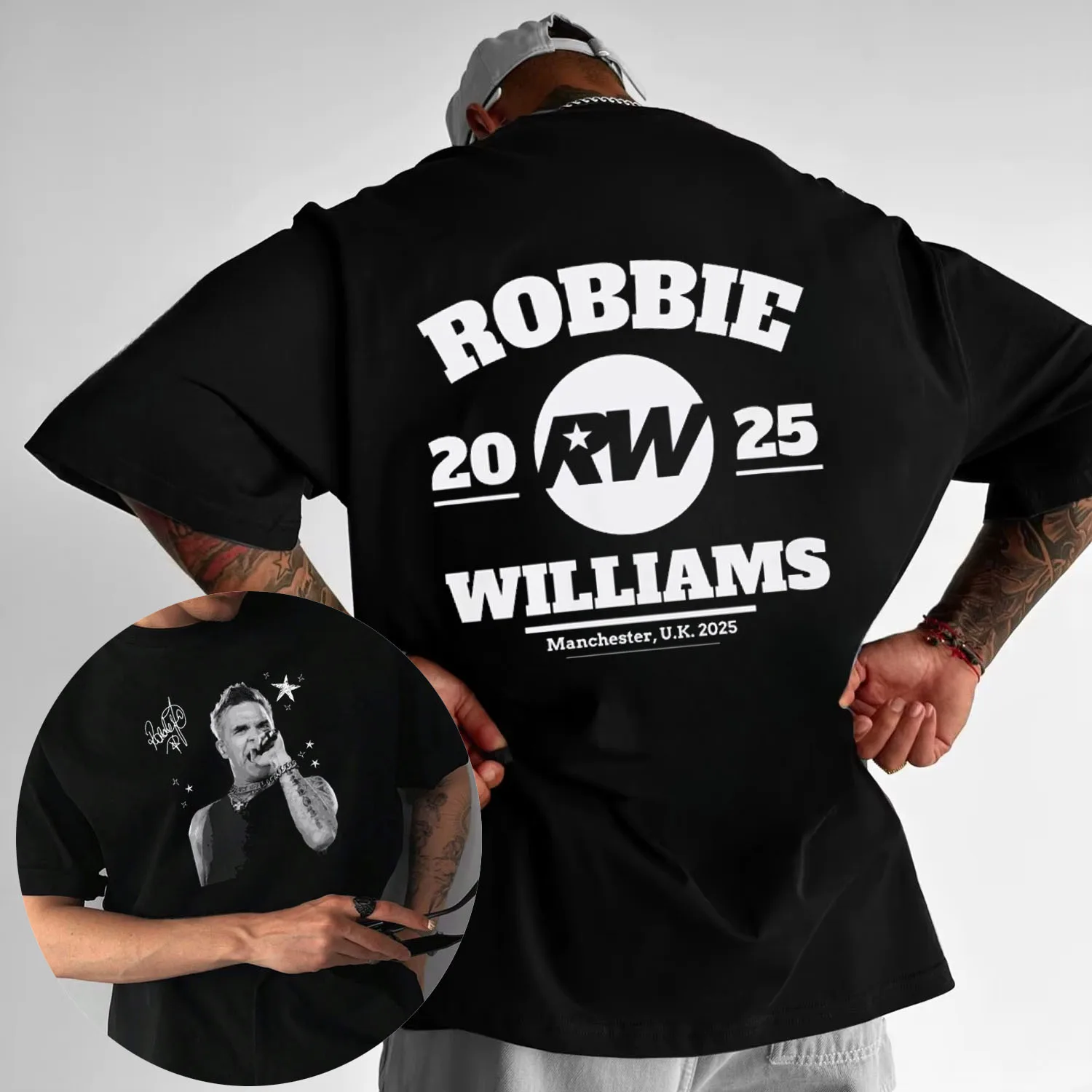 2025 روبي ويليامز غير رسمي تي شيرت رجالي جولة حية الموسيقى مروحة الحفل القطن تي شيرت هدية الراقية سوبر تي شيرت كامل #1