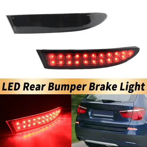 레드 LED 리어 범퍼 반사판 램프, 스모크 레드 렌즈, BMW F25 X3 2014-2017 자동차 테일 브레이크 정지 신호등 액세서리, 2 개