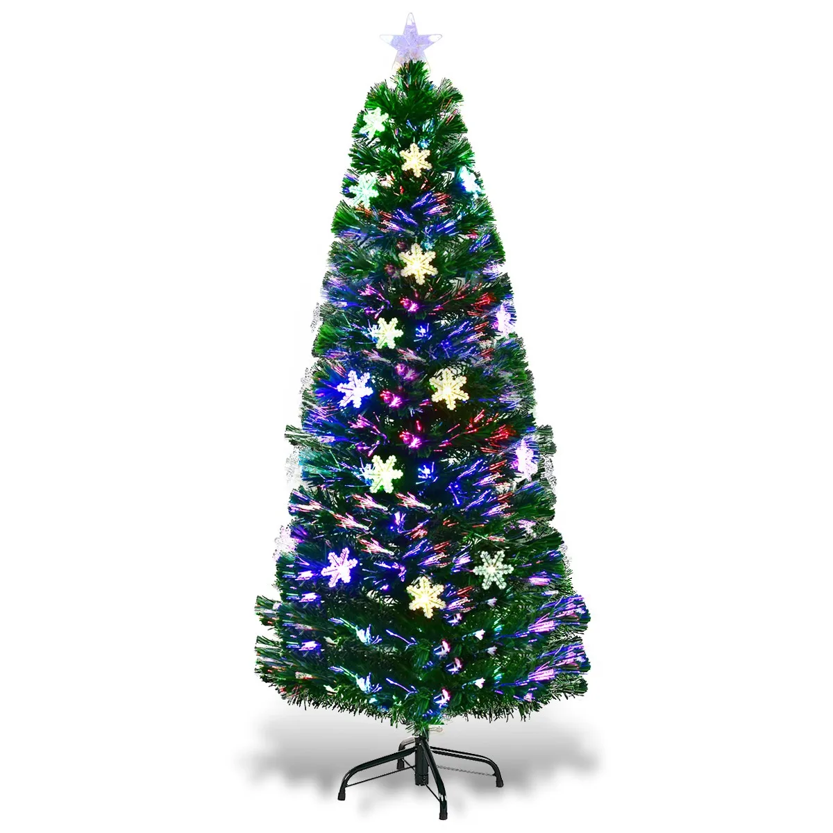 

5FT Pre-Lit Fiber Optic Artificial Christmas Tree w/Multicolor Lights Snowflakes