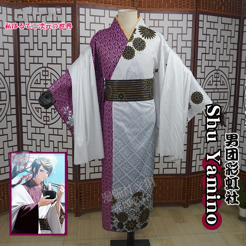 

COS-KiKi Anime Vtuber Luxiem Nijisanji Shu Yamino 2022 New Year Kimono Cosplay Costume Game Suit Uniform Halloween Party Outfit