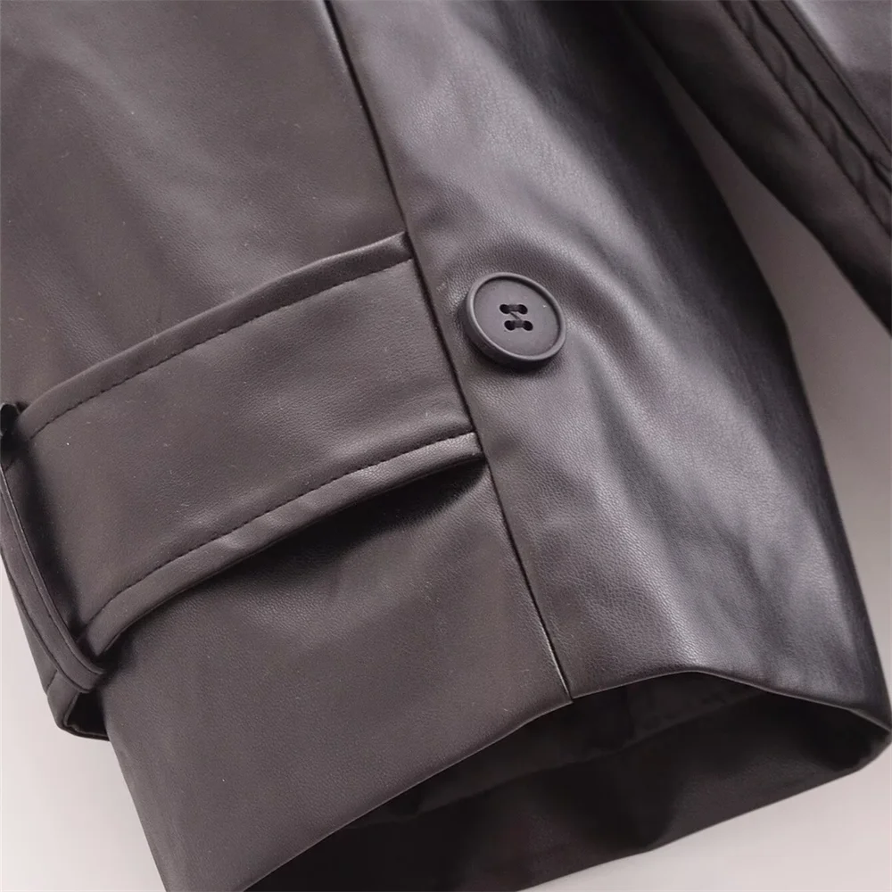 PB&ZA2024 autumn new women\'s clothing fashionable temperament slim fit versatile belt decoration faux leather trench coat