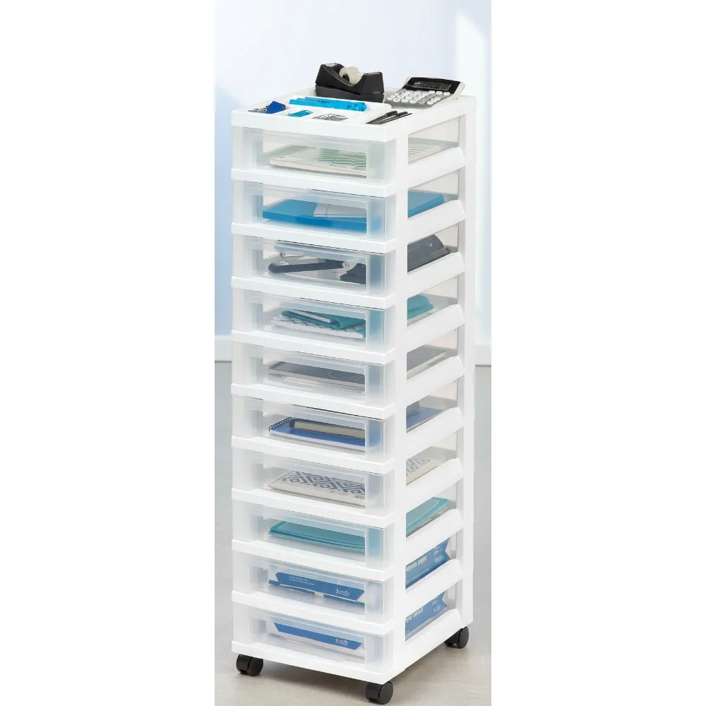 

10-Drawer Rolling Storage Cart with Wheels, Plastic Organizer for Craft Supplies, Classroom, Bathroom & Laundry Room