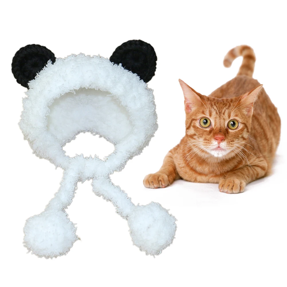 

Panda Shaped Pet Hat for Cats Dogs Halloween Costume Warm Headband Bear Ears Dog Headdress Small Pet Gear