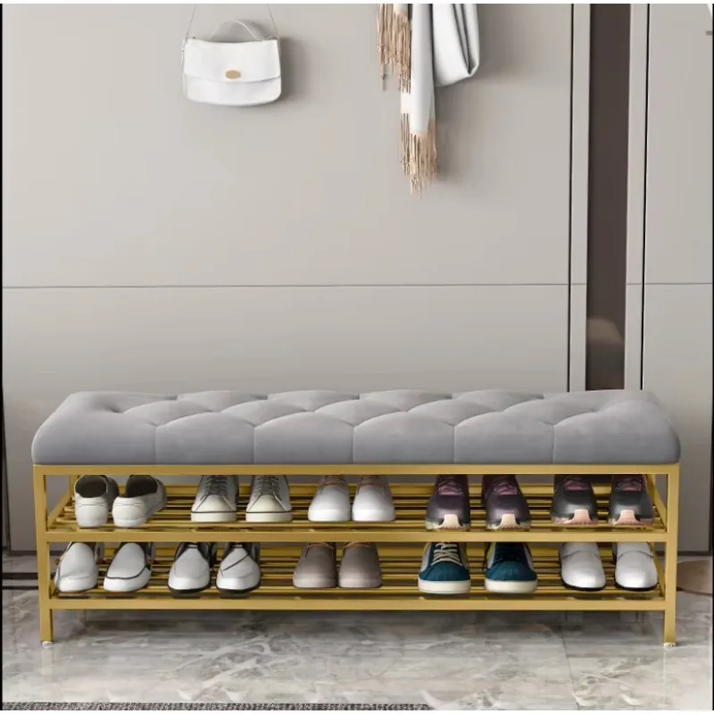 Modern Home Furniture Classic Design Metal Leg Long Bench Velvet Ottoman Stool for Sofa Bed