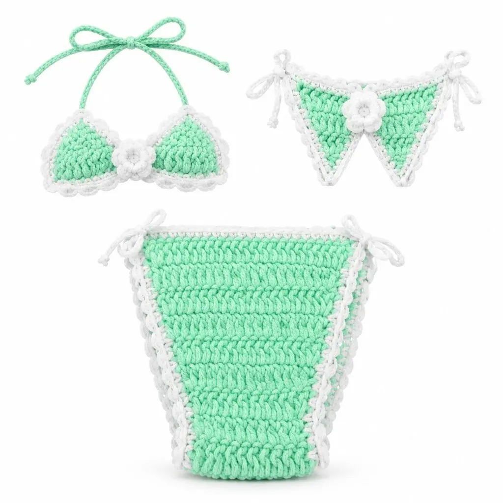 1Set Baby Swimsuit Newborn Crochet Bikini Set Baby Girl Beach Outfit Infant Swimwear Toddler Photoshoot Summer Prop