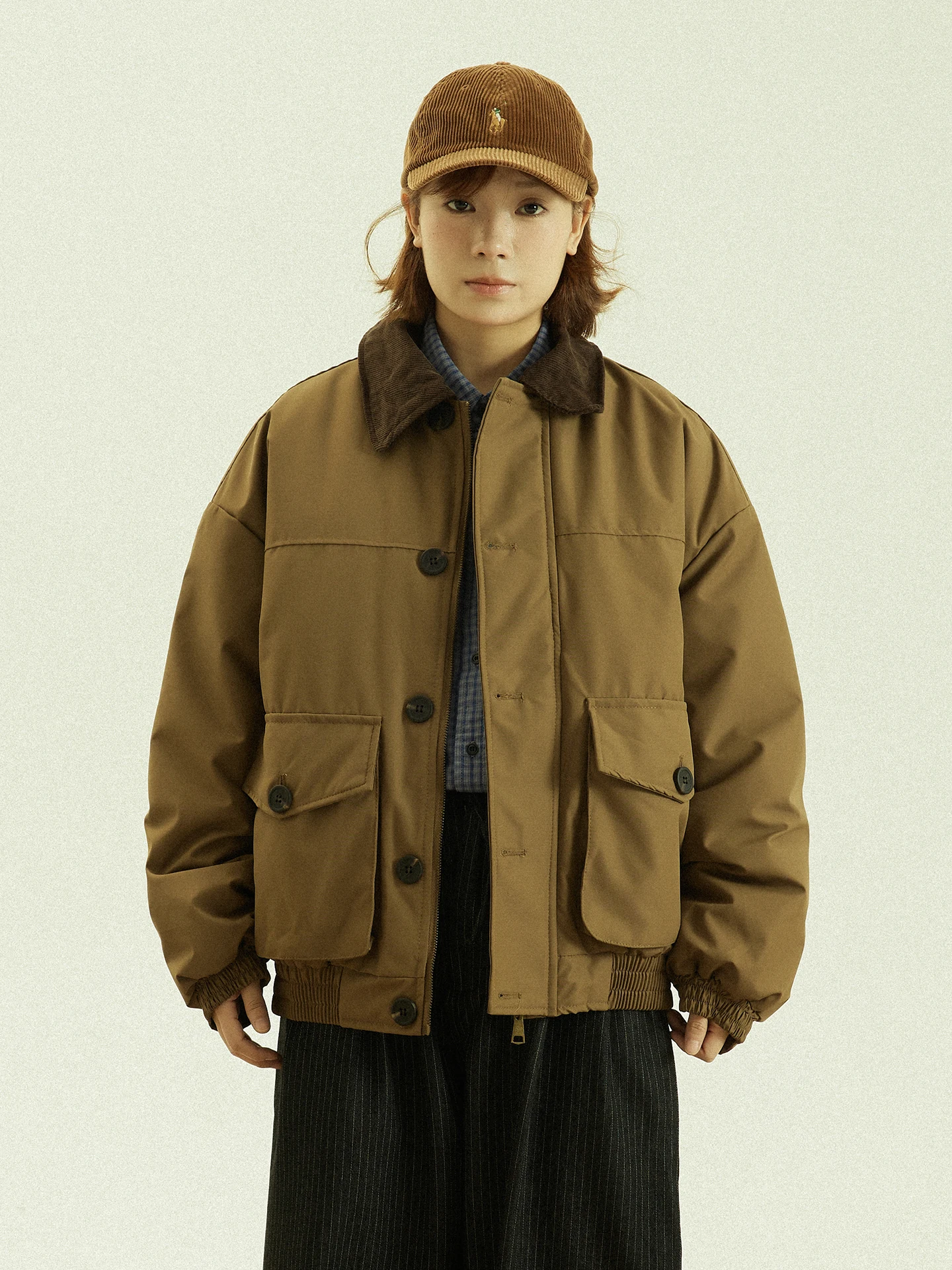 

GoodNorth Barn Sle Thiened Corduroy Collar Cotton Jaet Men's Winter Workwear Outerwear Streetwear Loose Fit Long Sve