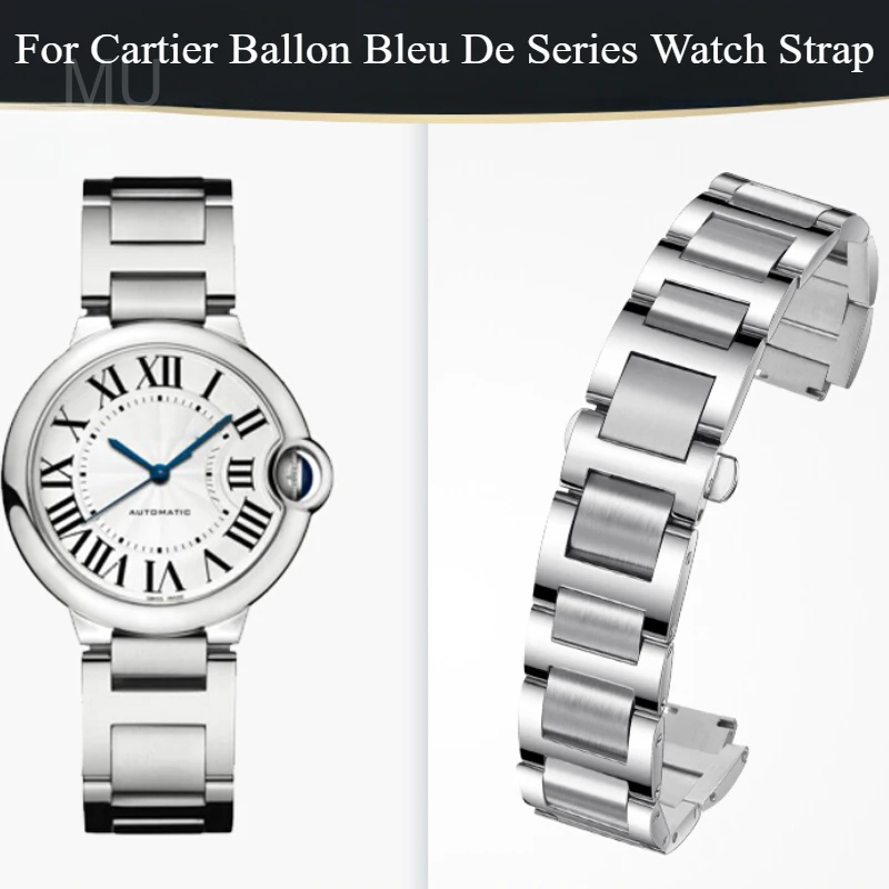 

Multi-size Available Sweatproof Skin-friendly Solid Stainless Steel Watchband for Cartier Ballon Bleu De Series Convex Interface