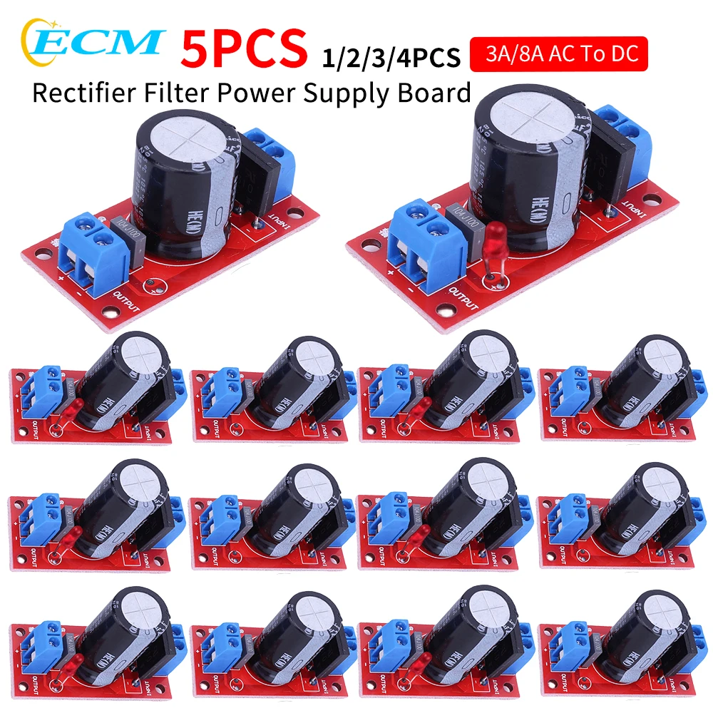 Rectifier Filter Power Board 3A 8A Rectifier Power Amplifier 8A with Red LED Indicator AC Single Power to DC Single Source Board