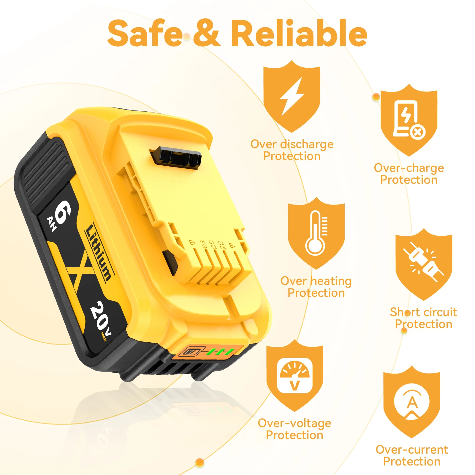 Batteria 20V 6000mAh per Dewalt DCB200 Batteria di ricambio agli ioni di litio per DCB205 DCB206 DCB209 DCB609 Batteria ricaricabile per utensili