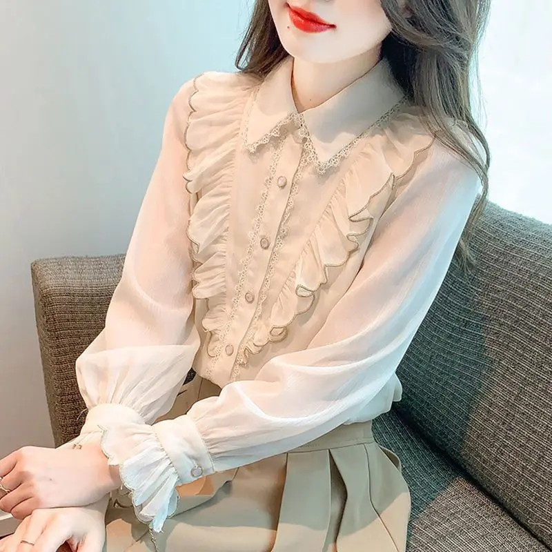 Lotus Leaf Edge Long Sleeved Chiffon Shirt Women's French Temperament Top Beautiful Little Shirt