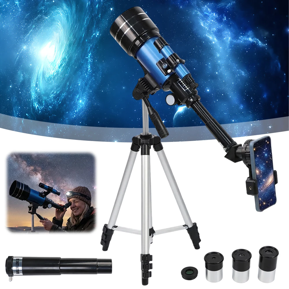 Astronomiczny teleskop refrakcyjny, teleskop turystyczny, przenośny teleskop dla dorosłych i początkujących, w zestawie statyw i adapter do telefonu.