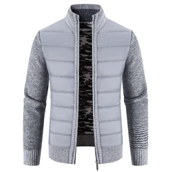Mens Fashion Jacket Knit Stand Collar Jacket Autumn Winter Thick Warm Fleece Jackets Full Zip Sweater Cardigan Windproof Jackets