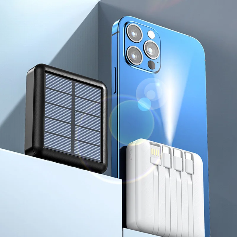 بنك الطاقة الشمسية 50000mah بنيت 4 كابلات محمول شحن سريع شاحن سعة كبيرة Powerbank آيفون سامسونج هواوي