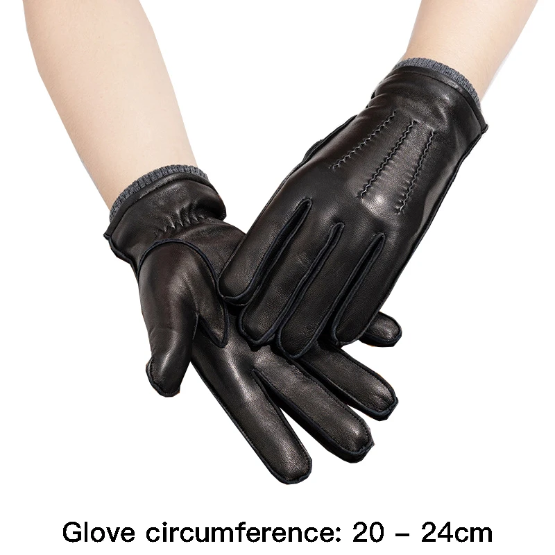 

High quality winter genuine leather gloves for men fur lining hand warmer new 2024 cycling outdoor elegant gloves black