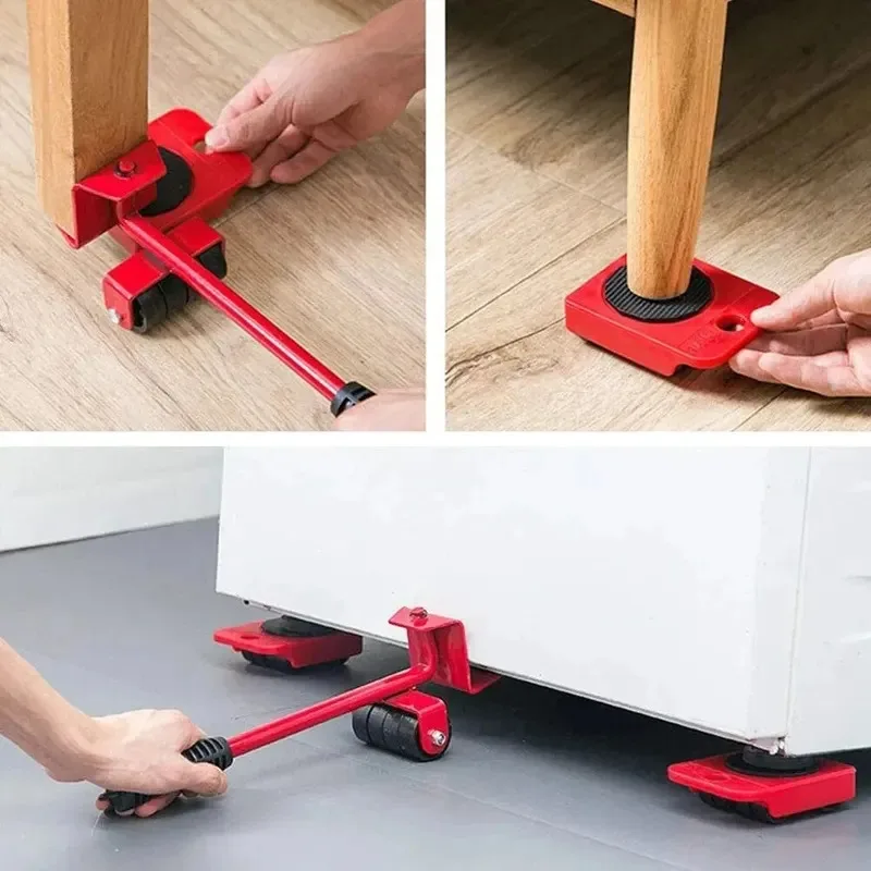 1set Furniture Moving Transport Roller Set Removal Lifting Moving Tool Set Wheel Bar Mover Moving Heavy Stuffs Device Hand Tool