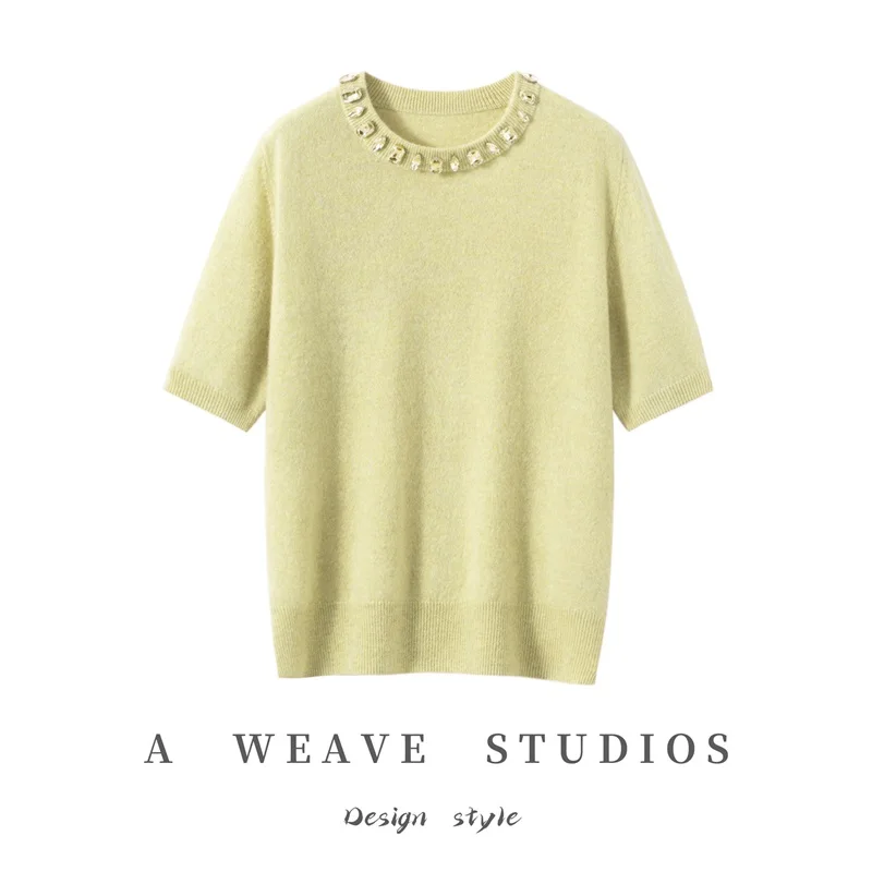 

Women 100% Cashmere Sweater O-Neck Pullover Spring Autumn Short Sleeve Soft Goat Cashmere Knitted Clothes Top