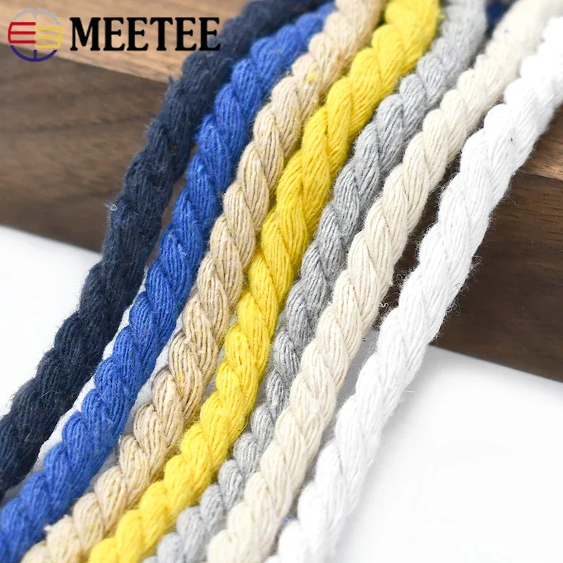 Meetee 10/20/30/50M 5mm Cotton Cords Three Shares Weave Rope for Shoelace Decoration Macrame Cord Twist Ropes Sewing Accessories