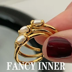 2023 New Finger Ring Baroque Freshwater Natural Pearl Trendy Minimalist Gold Color Vintage Metal Rings for Women Jewelry