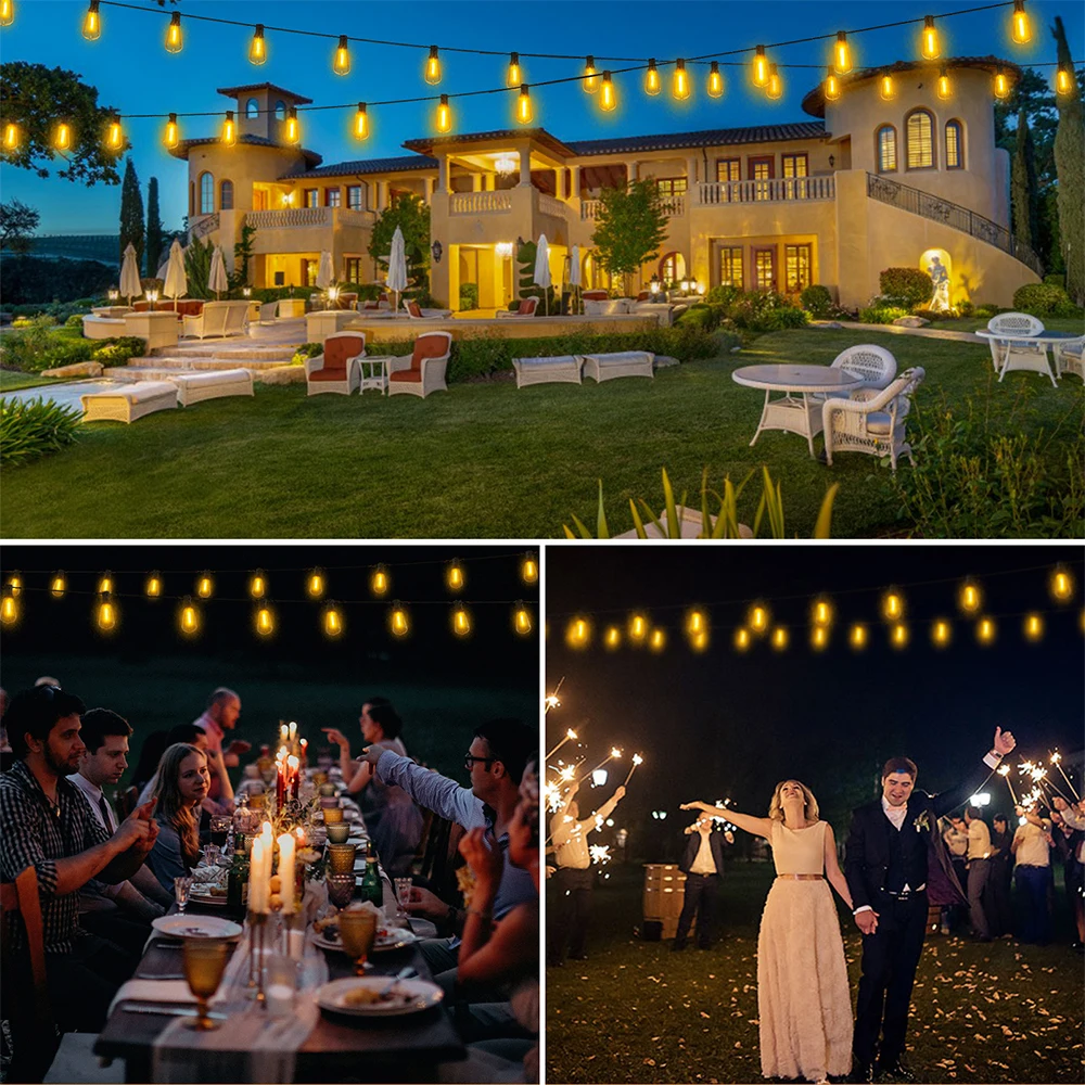 Imagem -06 - Led String 10m 12m 15m Guirlanda de Fadas Luz à Prova Impermeável Água ao ar Livre Pátio Casamento Luz Decoração Inquebrável 2200k Jardim Café St38