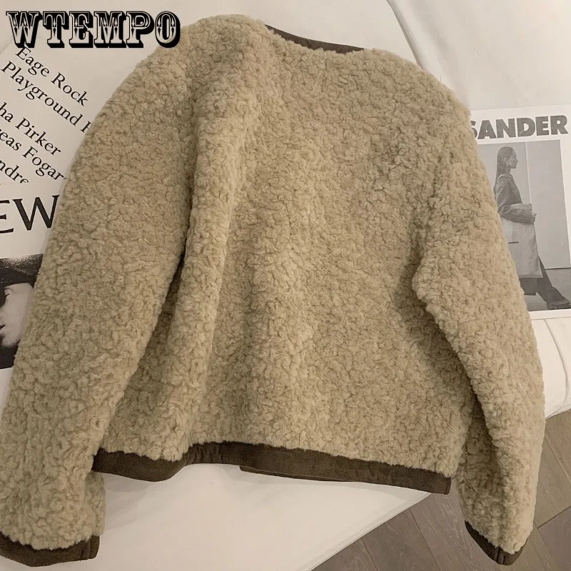 WTEMPO Women\'s Fur Jacket Loose Button Up Coat Plush Cardigan Ladies Long Sleeve Crop Sherpa Outwear Winter Fall Clothes Women