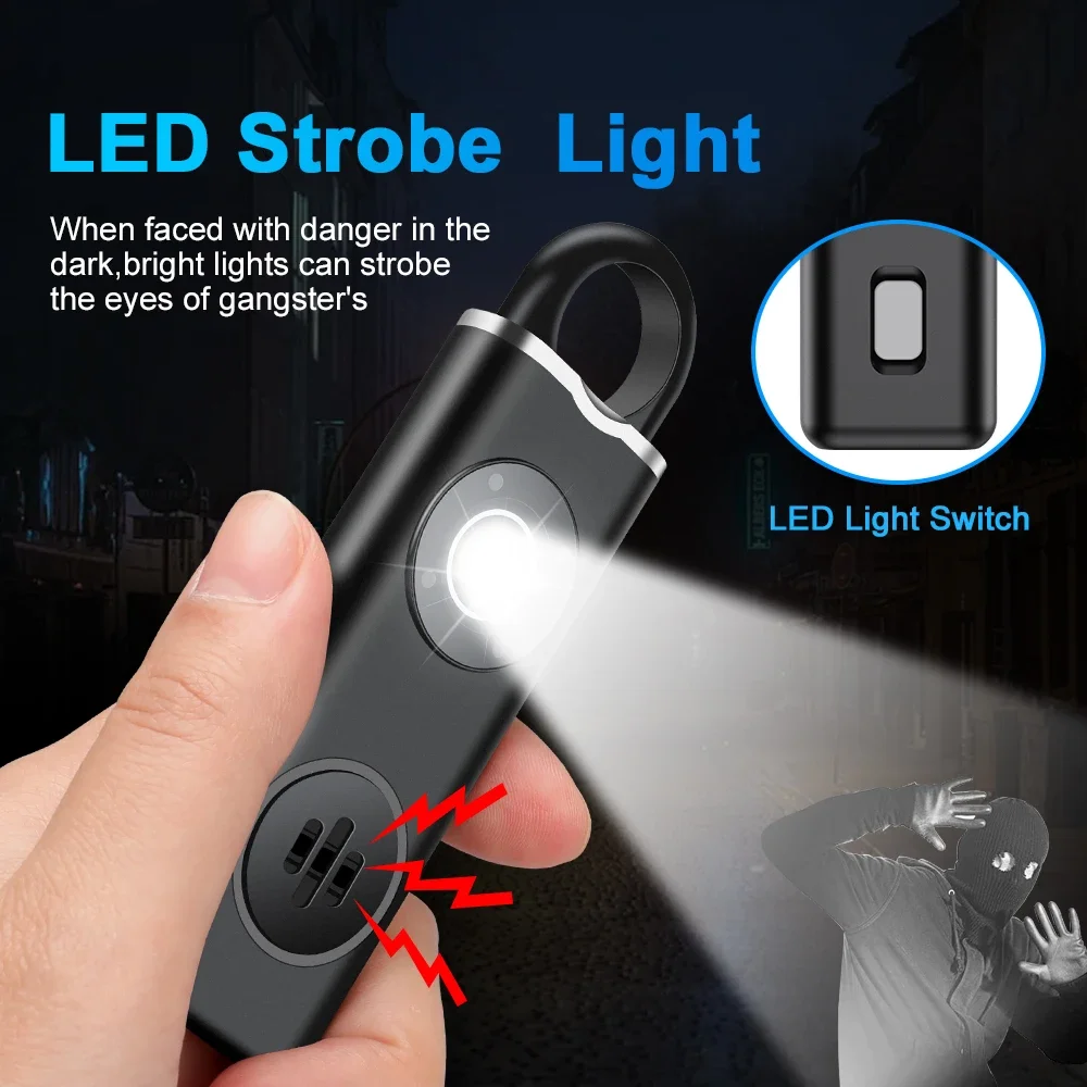130dB Self Defense Alarm Personal Alarm for Child Women Loud Panic Alarm with LED Strobe Light Rechargeable Emergency Alarm
