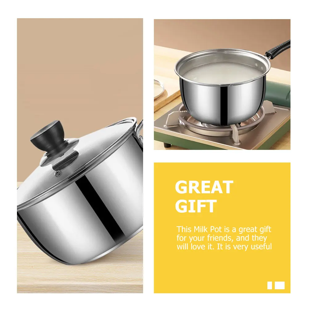 

Thickened Stainless Steel Milk Pot Small Saucepan Nonstick Heat Resistant Long Handle Lightweight Easy Cleaning Stovetop Soup