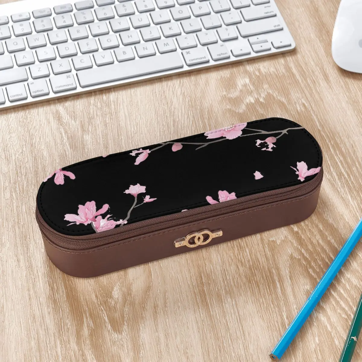 Cherry Blossom Flower Plant - Transparent Background Leather Pencil Cases Pen Holder Storage Stationery Supplies Pen Box