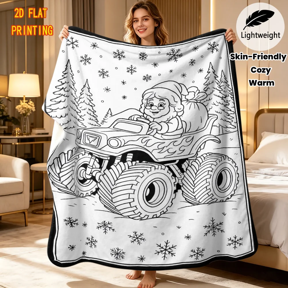 ortable Flannel DIY blanket Christmas Girl Hand Drawn Blanket Warm Throw Blanket for Reading Nook Decor