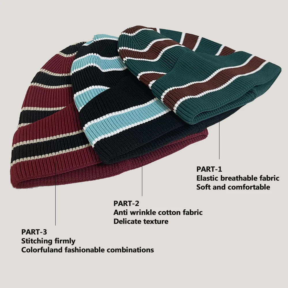 学生向けの冬用ニット帽、ストライプ柄のプルオーバーハット、暖かいアウトドア旅行用キャップ、子供向けのホリデーギフト