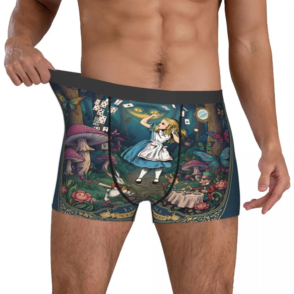 

Custom Alices Anime Wonderlandes Underwear Men Printed Alice Mad Hatter White Rabbit Boxer Shorts Panties