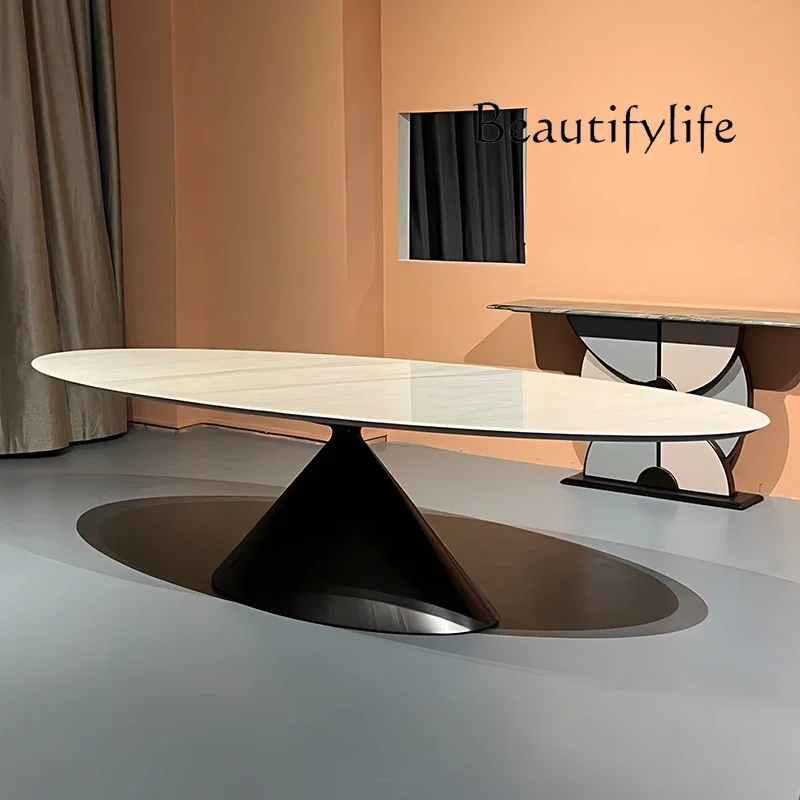 

X X Minimalist Light Luxury Oval Designer Creative High-end Luxury Stone Dining Table Minimalist Rock Slab Modern