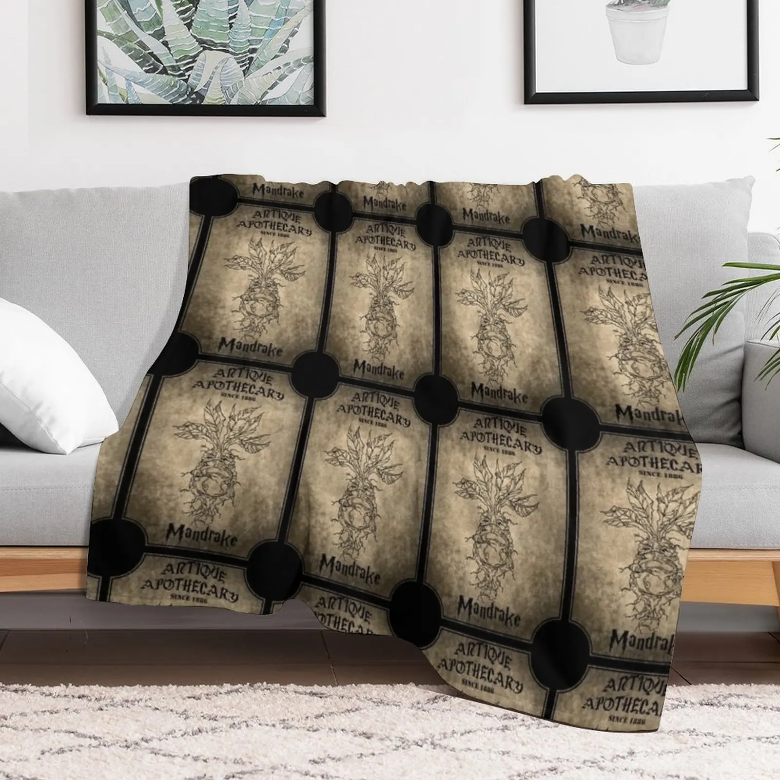 MANDRAKE APOTHECARY LABEL Throw Blanket Stuffeds Travel Blankets