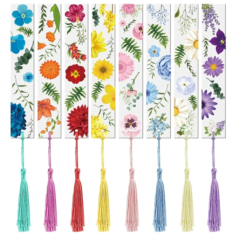 Lovely Floral Page Marker with Tassel for School Graduation Present 8pc