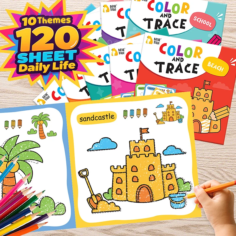 10 Book Set, Children's Coloring Book To Enhance Cognitive Thinking, Including 10 Cartoon Themes For Boys And Girls