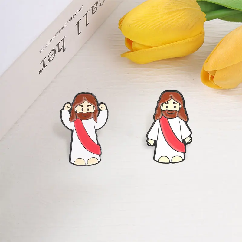 Cartoon Jesus-Figur Puppe Hartemaille-Anstecknadel Christliche Religiöse Hände-Hoch-Positur Brosche Reversnadel Taschenabzeichen Schmuck Geschenk – Detail 7