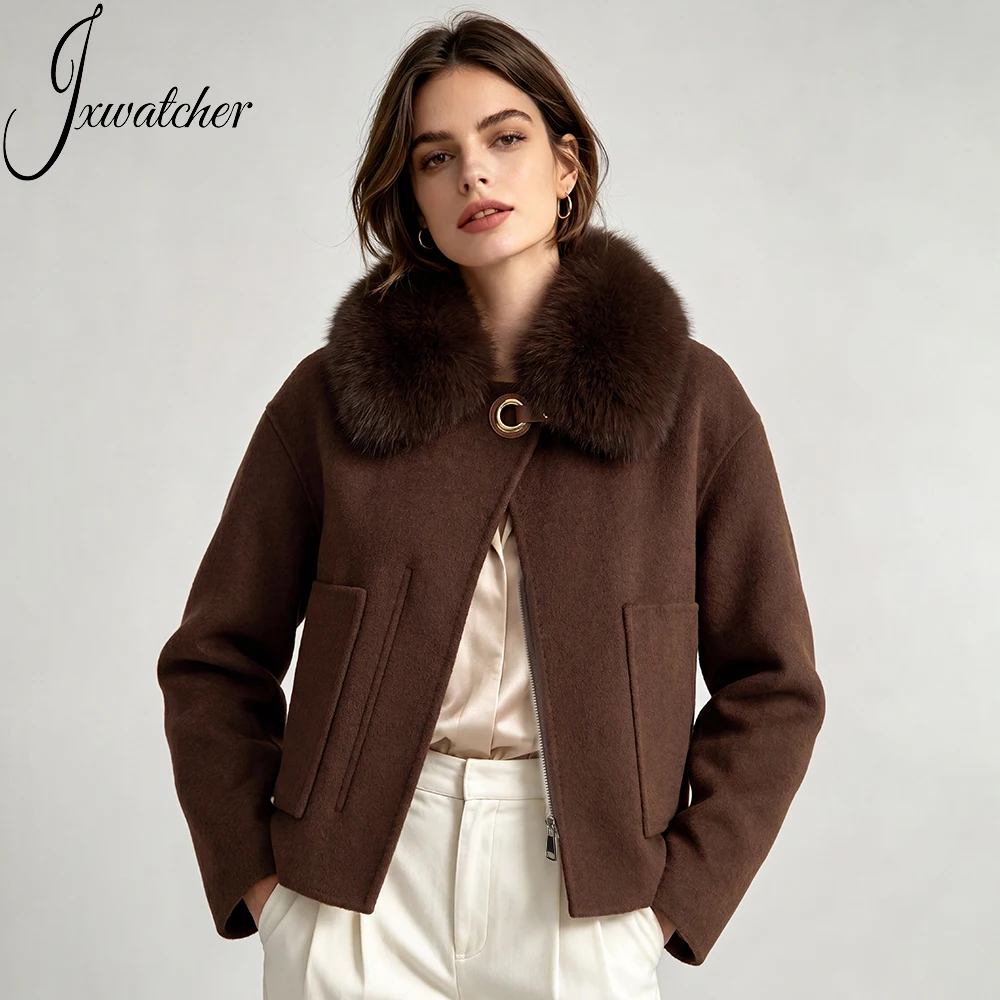 Jxwatcher 2026 Winter Coat Female High Quality Cashmere Wool Jacket with Real Fox Fur Collar Lady Fashion Coats Fall New Arrival