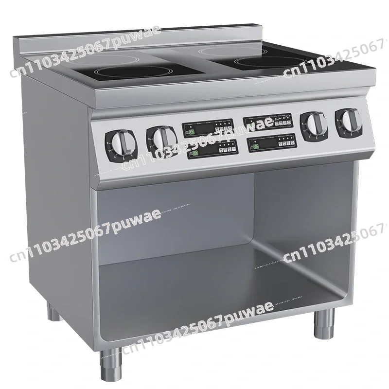 High Power 4 Burner Induction Cooker Commercial Restaurant Cooking Station with Open Cabinet Stainless Steel Heavy Duty