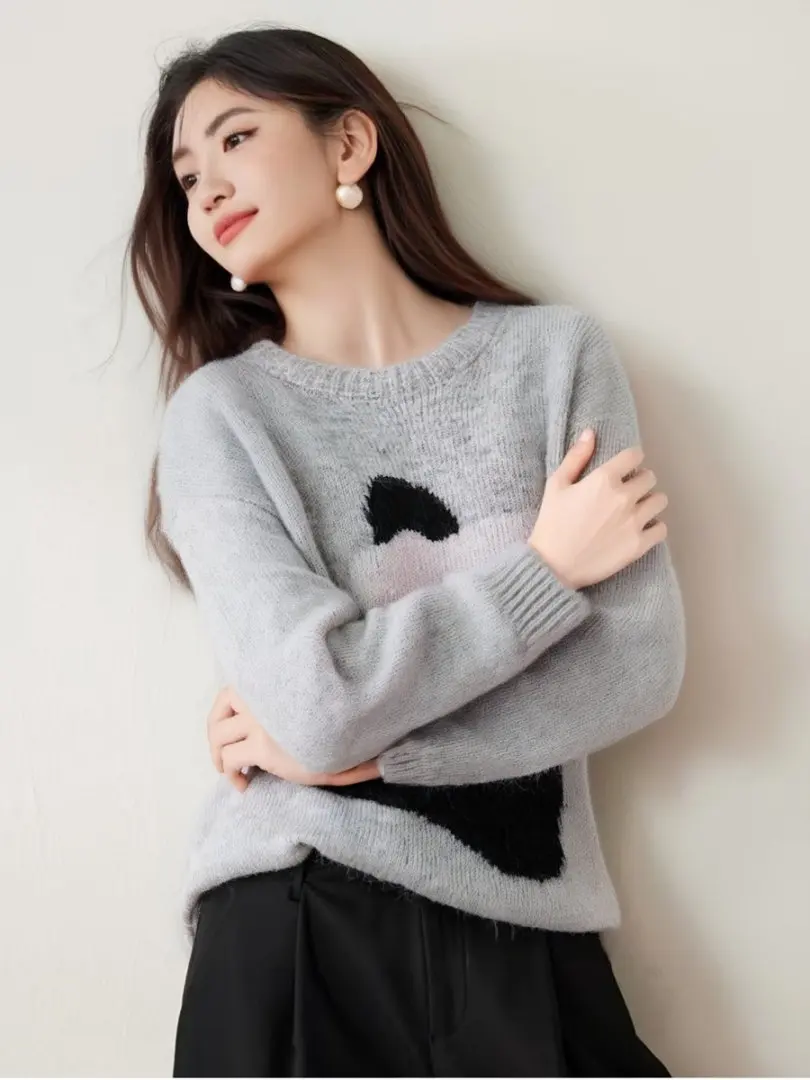 Style coréen Panda dessin animé Patchwork doux épaissir femme pull automne hiver à manches longues pull ample tricots haut dame