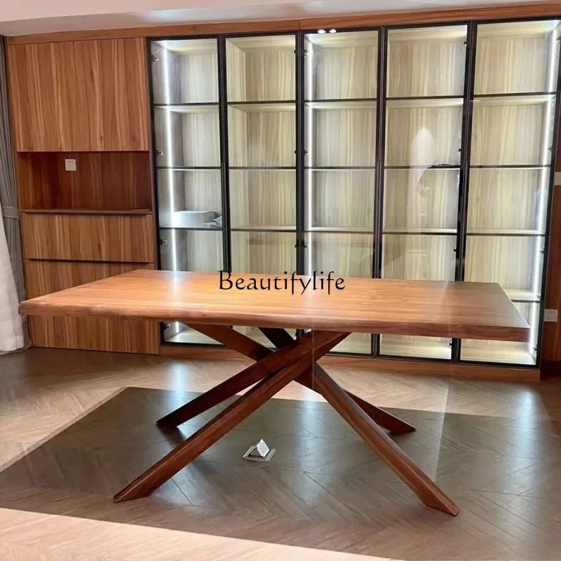 

01 North American black walnut dining table full solid wood large board Nordic desk