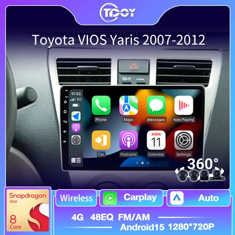 

Autoradio For Toyota VIOS Yaris 2007-2012 Car Radio Multimedia Automotive Carplay Android Auto Wireless 8Core wifi GPS Stereo