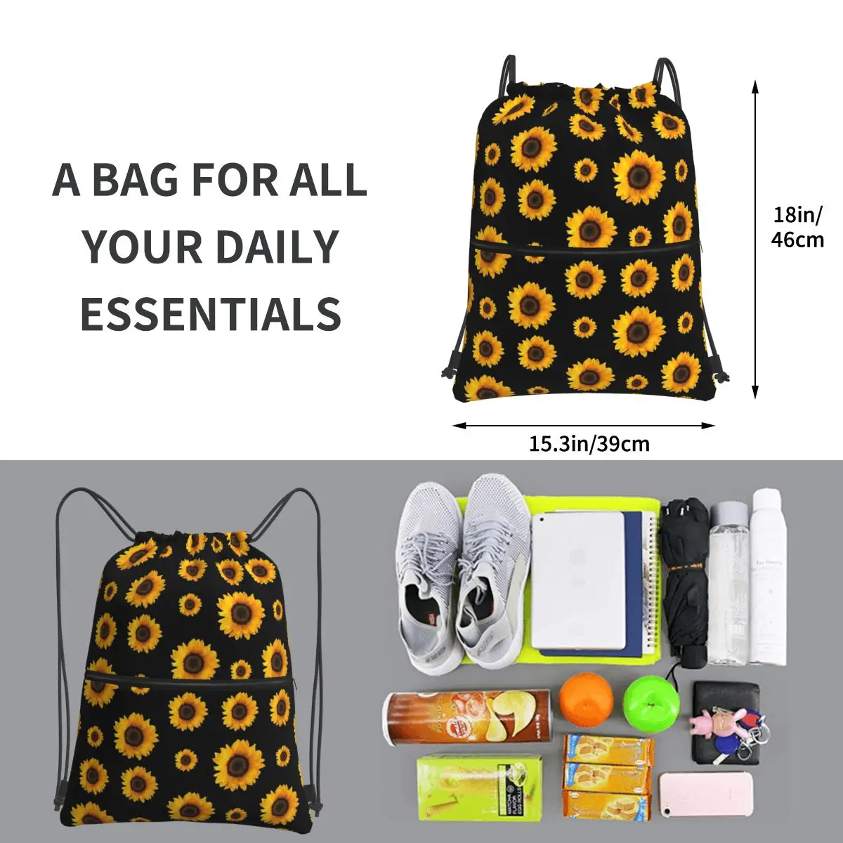 Sacs à dos à motif de tournesol pour hommes et femmes, sac à cordon de proximité multifonctionnel, poche groupée, sacs de soleil officiels pour voyage, sport